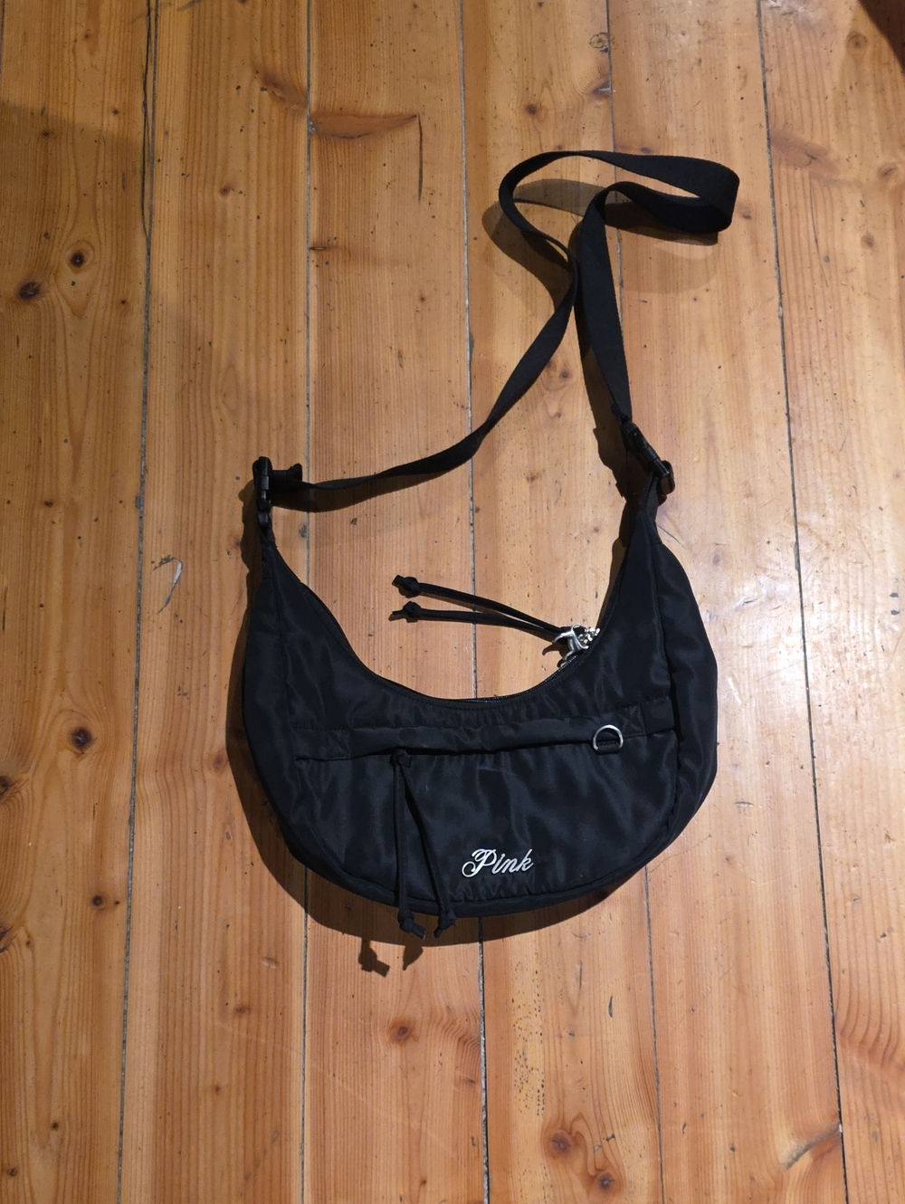 PINK Victoria's Secret Black Nylon Crossbody Belt Bag